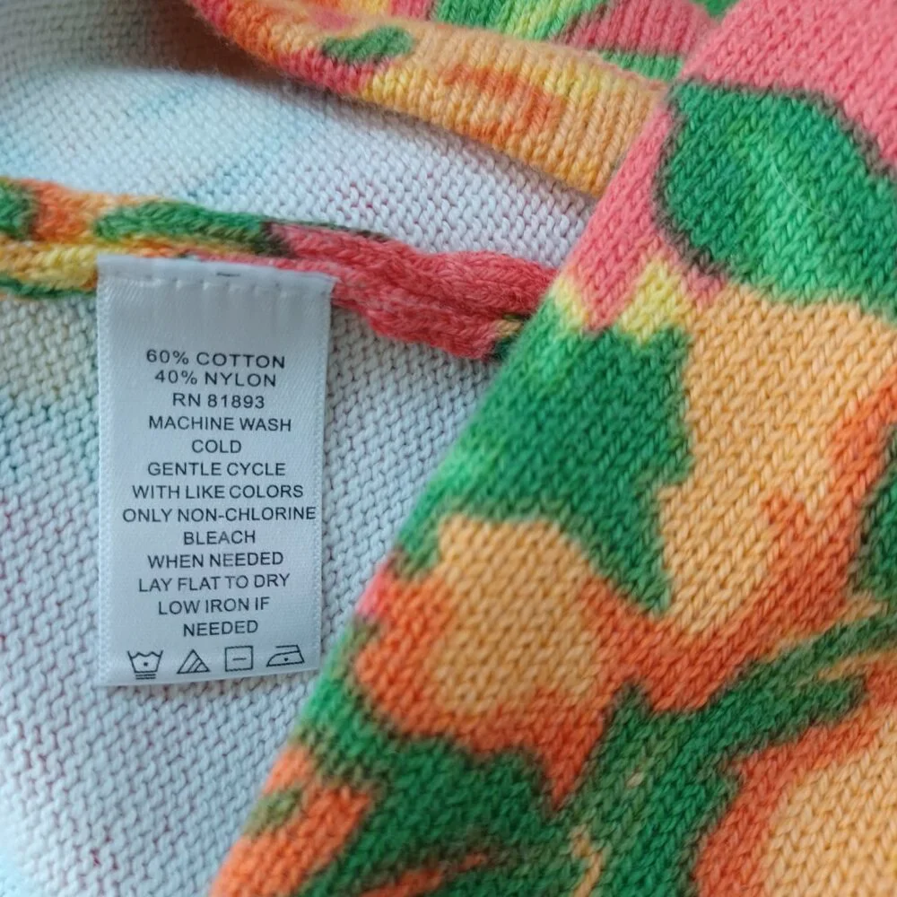 Isaac Mizrahi Live Sweater Cardigan Two Button Collared Salmon Yellow‎ Floral Sm
